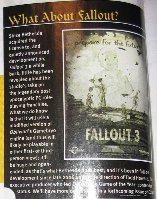 《辐射3》采用《上古卷轴4》引擎 可能登陆Xbox 360?
