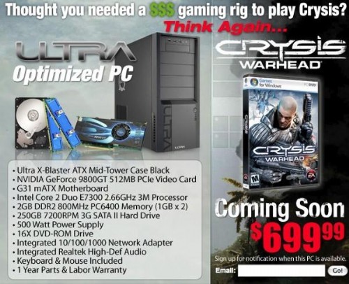 《孤岛危机》定制PC接受预订 售价699美元